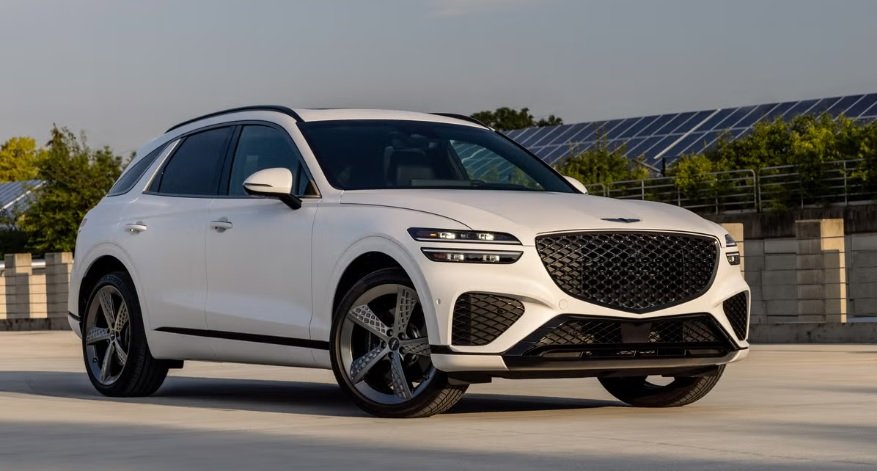 2025 Genesis GV70 luxury SUV parked in front of a modern home