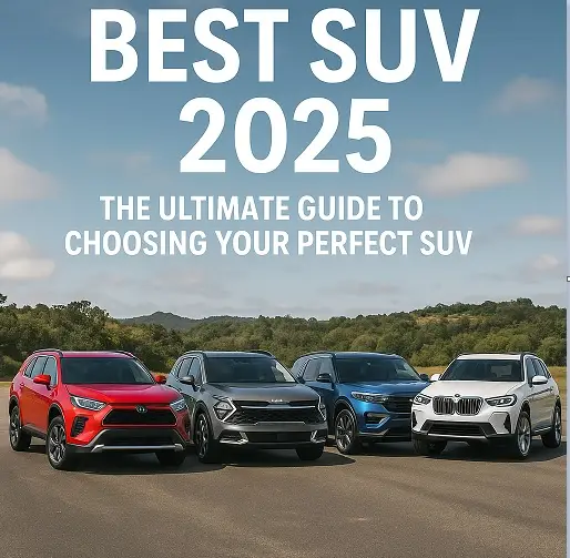 Best SUVs of 2025: Top Picks for Every Lifestyle Image showcasing top SUVs of 2025: Toyota Land Cruiser, Kia Telluride, Hyundai Palisade, and others parked on a scenic road.